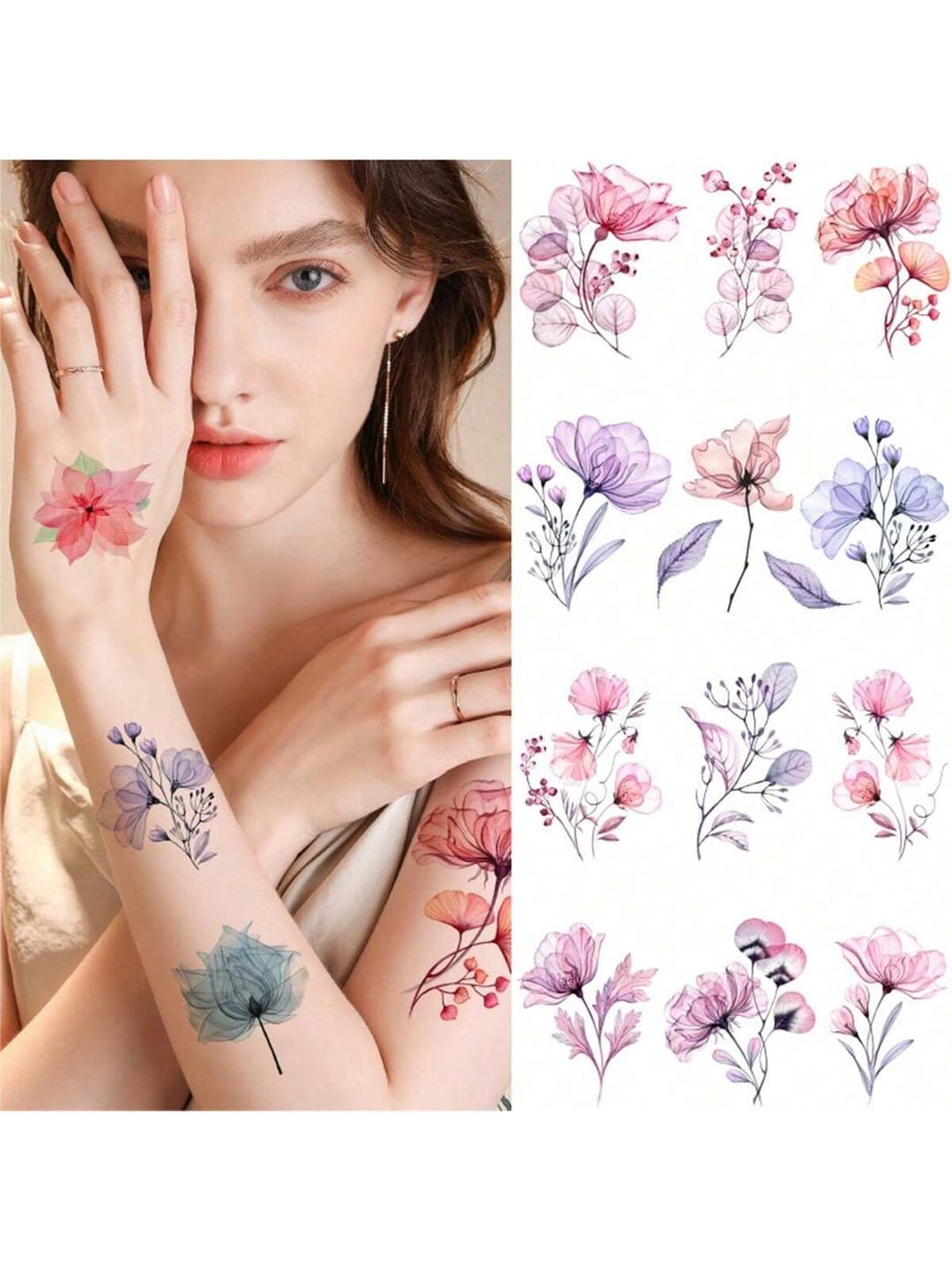 20pcs Floral Pattern Waterproof Temporary Tattoos