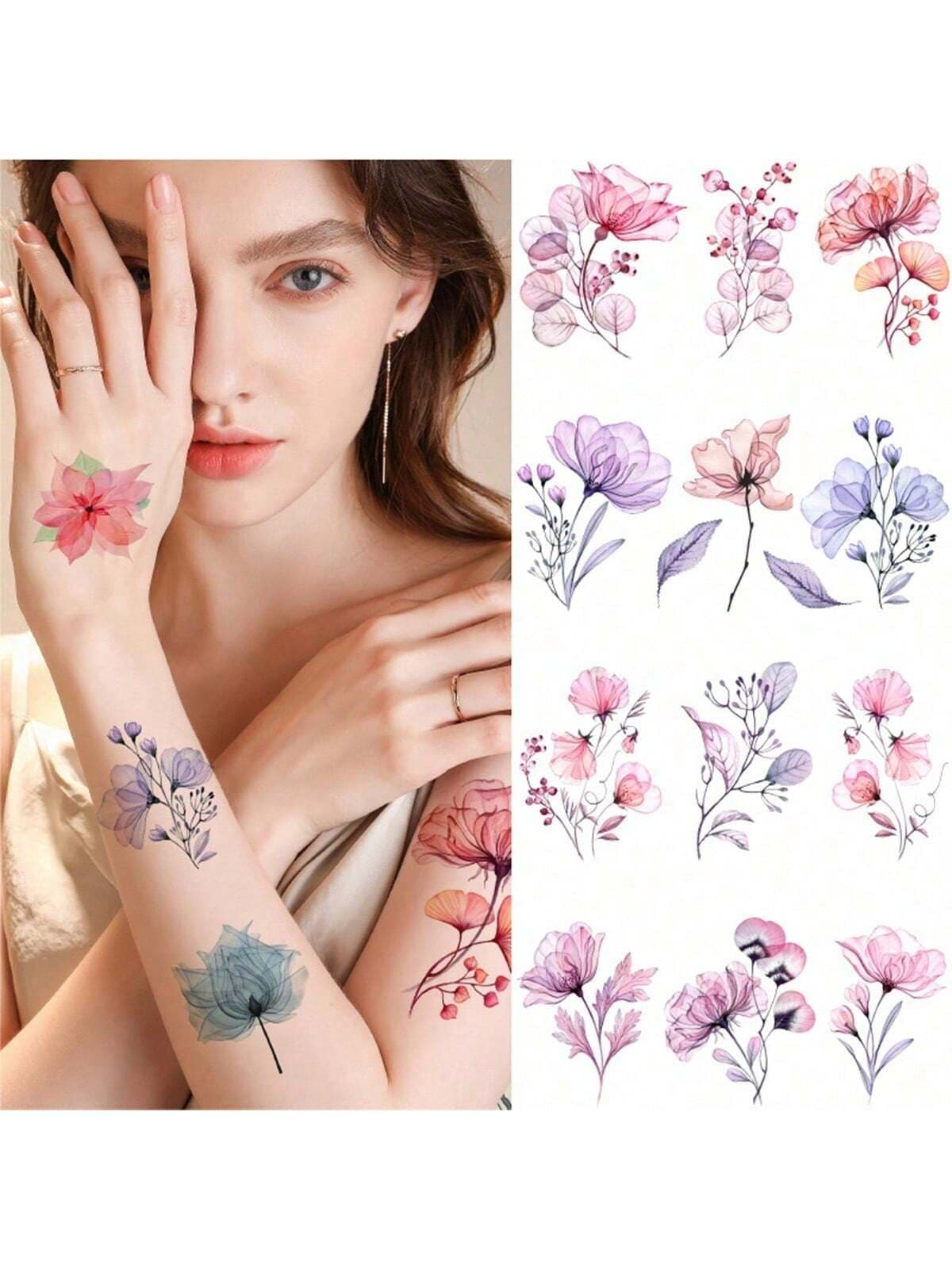 20pcs Floral Pattern Waterproof Temporary Tattoos