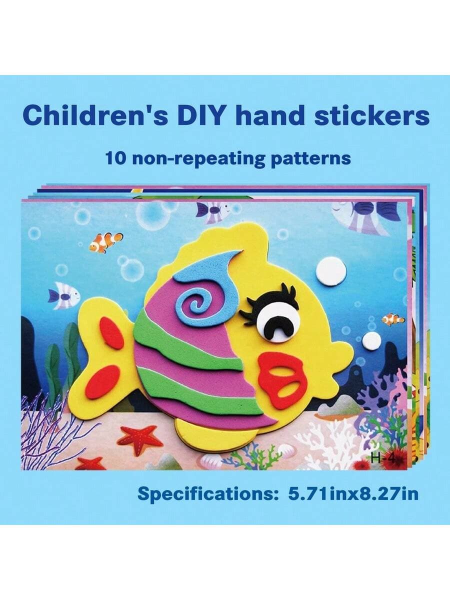 1 Set Of 10 Non-Repetitive Large EVA Sticker Sheets, Made Of And Odorless Materials, Suitable For Children's Handicraft DIY Sticker Artworks That Can Develop Their Hands-On And Thinking Skills, Appropriate For Children Aged 3 And Above, Great Preschool And Children's Day Gift Toy For Kids