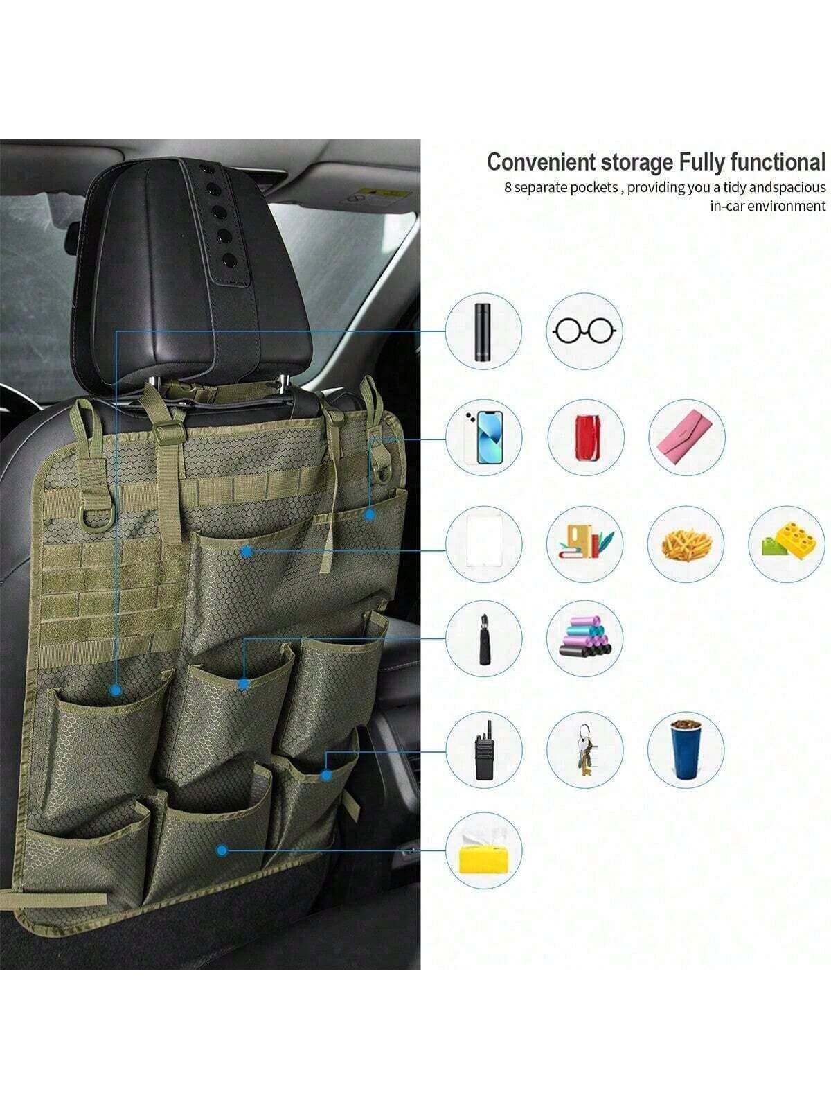 Tactical Car Seat Back Storage Bag, Universal Car Rear Seat Protector, Upgraded 8 Cup Holder, Tool Accessory Storage Bag, Excellent Gift For Men