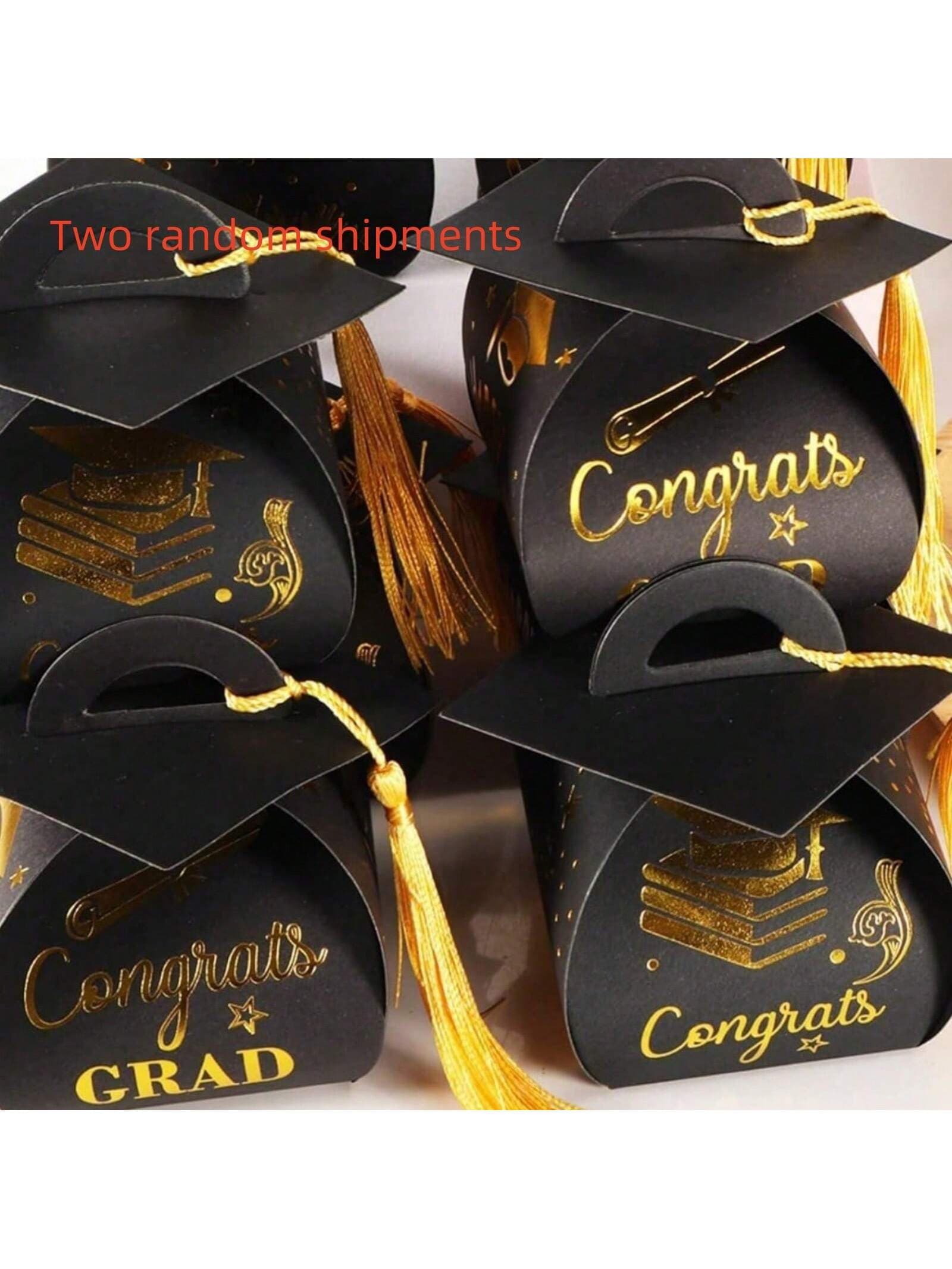 30pcs-2024 Graduation Cap Gift Box Graduation Party Favors Box Candy Treat Box With Gold Tassel - Class Of 2024 Congrats Grad Centerpieces For Table Graduation Party Decorations 2024 - Black Gold