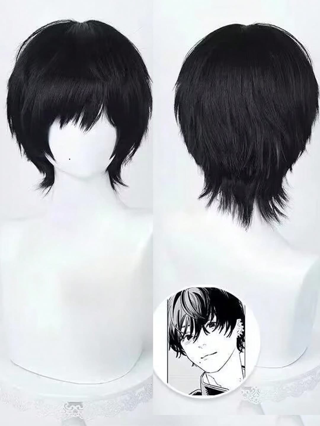 Synthetic Anime Cosplay Wig 35cm Short Black Heat-Resistant Hair For Men Party Wig