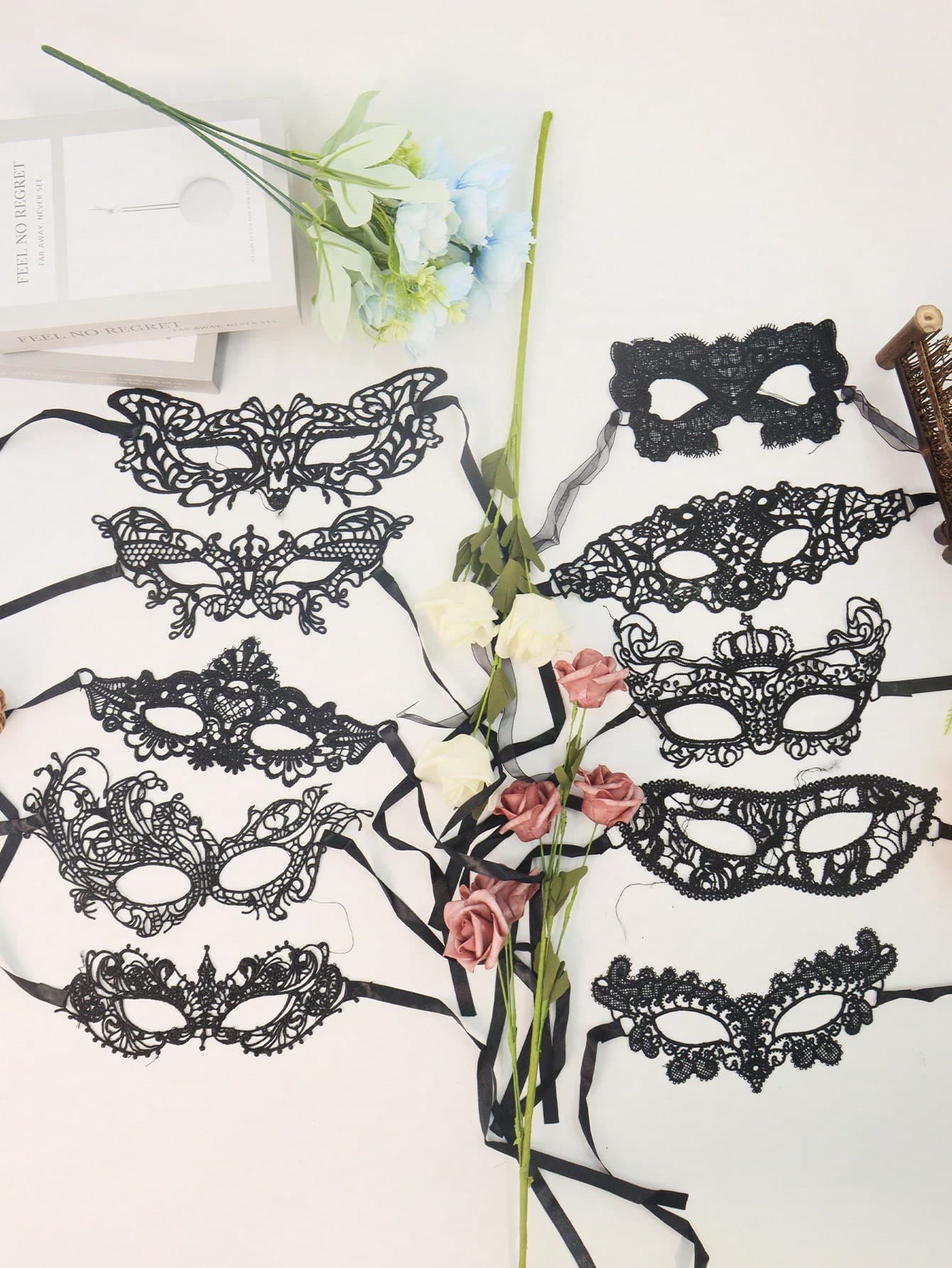 10pcs Mystery Party Queen Lace Mask, Unstructured Masquerade Mask, Sexy Venetian Carnival Eye Mask