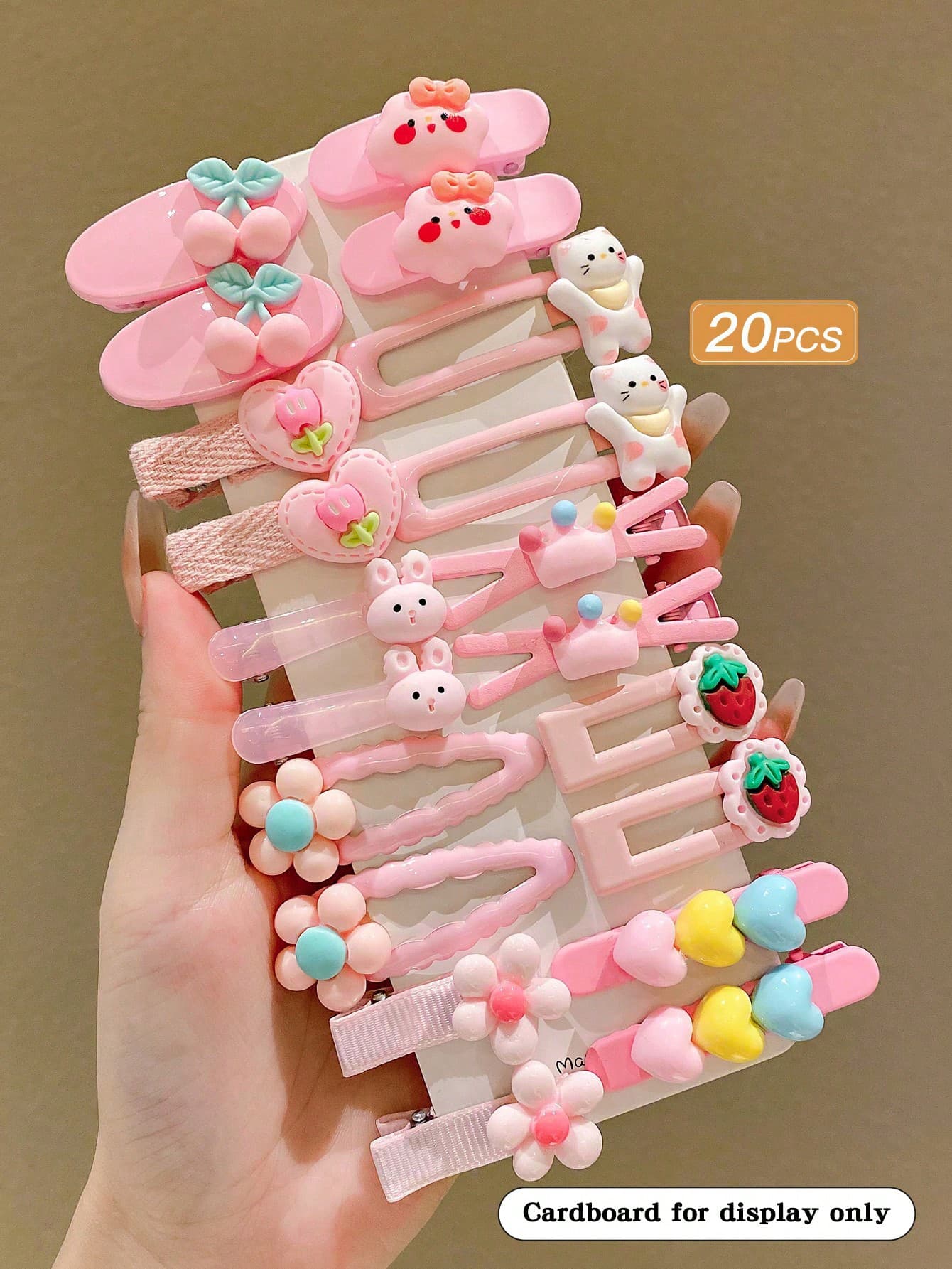 20pcs Cute Cartoon Pink Hair Clips For Women