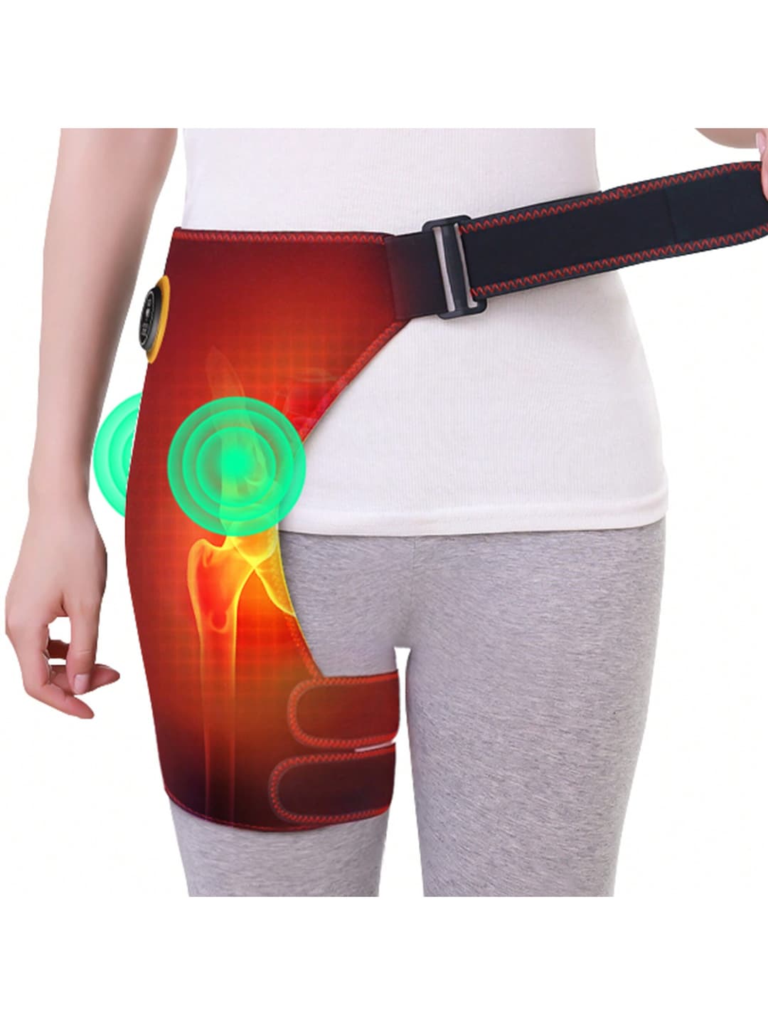 1 USB Electric Heated Hip Support Bracket, Heated Crotch Support Hot Compression, Hip Groin Massage Thighs, Support Wrap Hip Support, Suitable For Men And Women Motorcycle Riding, 3 Gear Heating Settings Automatically Off. (Excluding Mobile Power Supply)