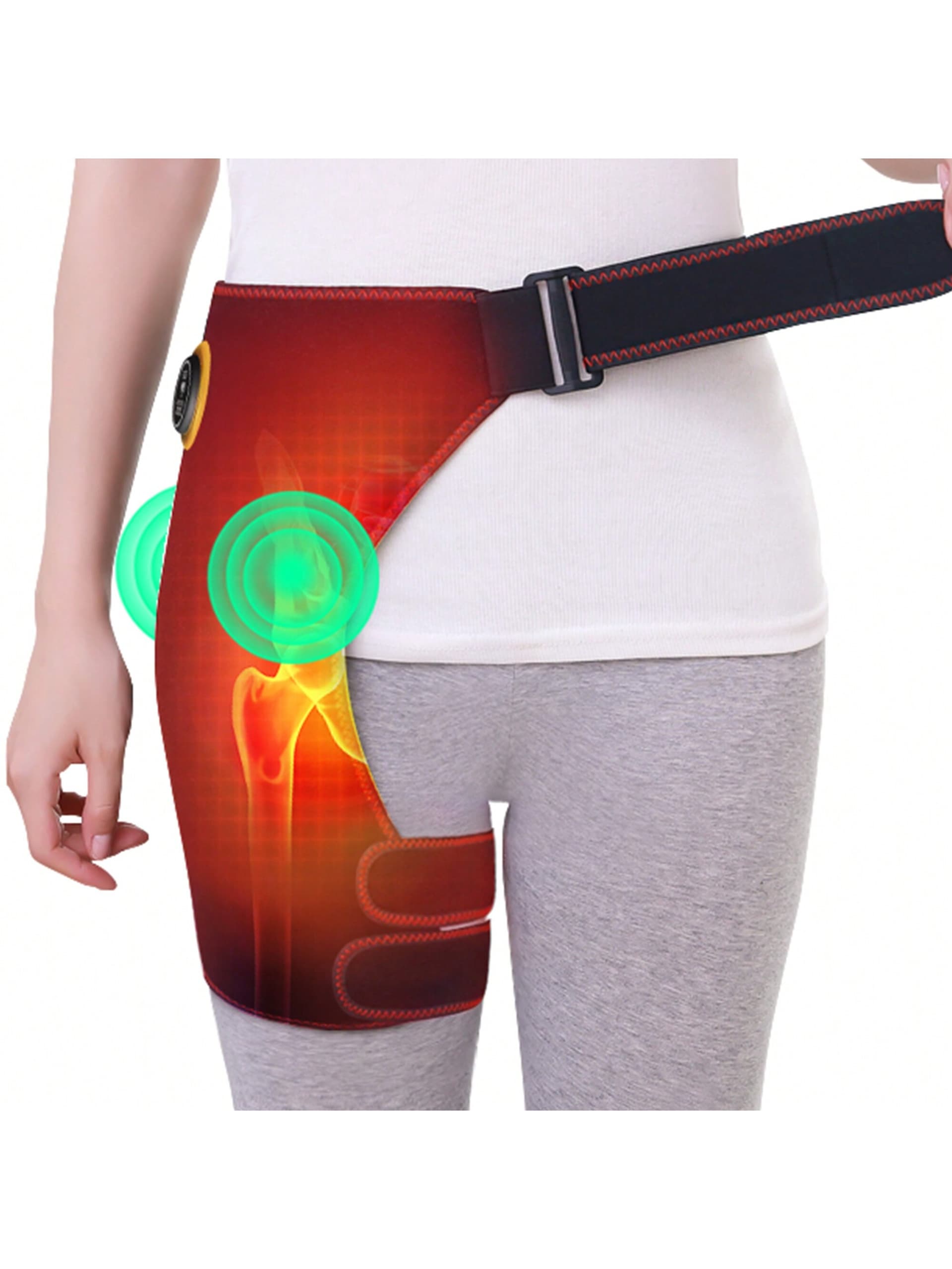 1 USB Electric Heated Hip Support Bracket, Heated Crotch Support Hot Compression, Hip Groin Massage Thighs, Support Wrap Hip Support, Suitable For Men And Women Motorcycle Riding, 3 Gear Heating Settings Automatically Off. (Excluding Mobile Power Supply)