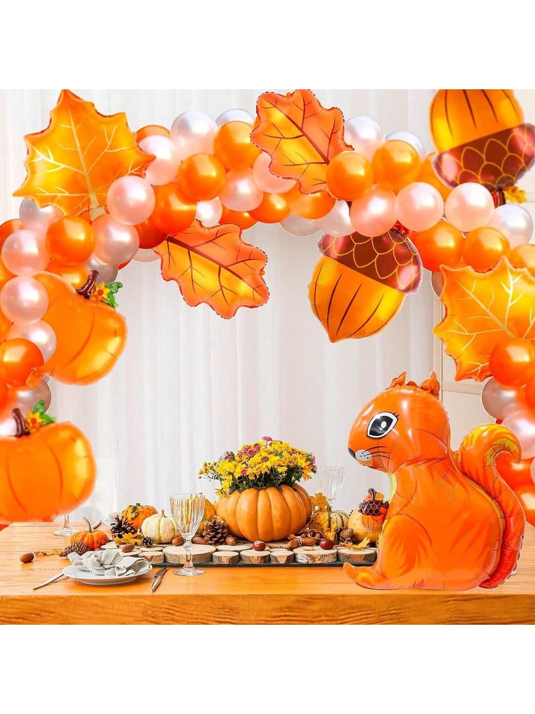 21pcs Maple Leaf Balloon Theme, Autumn Maple Leaf Squirrel Pumpkin Pinecone Aluminum Foil Balloon Design, Family Party Birthday Thanksgiving Party Decoration