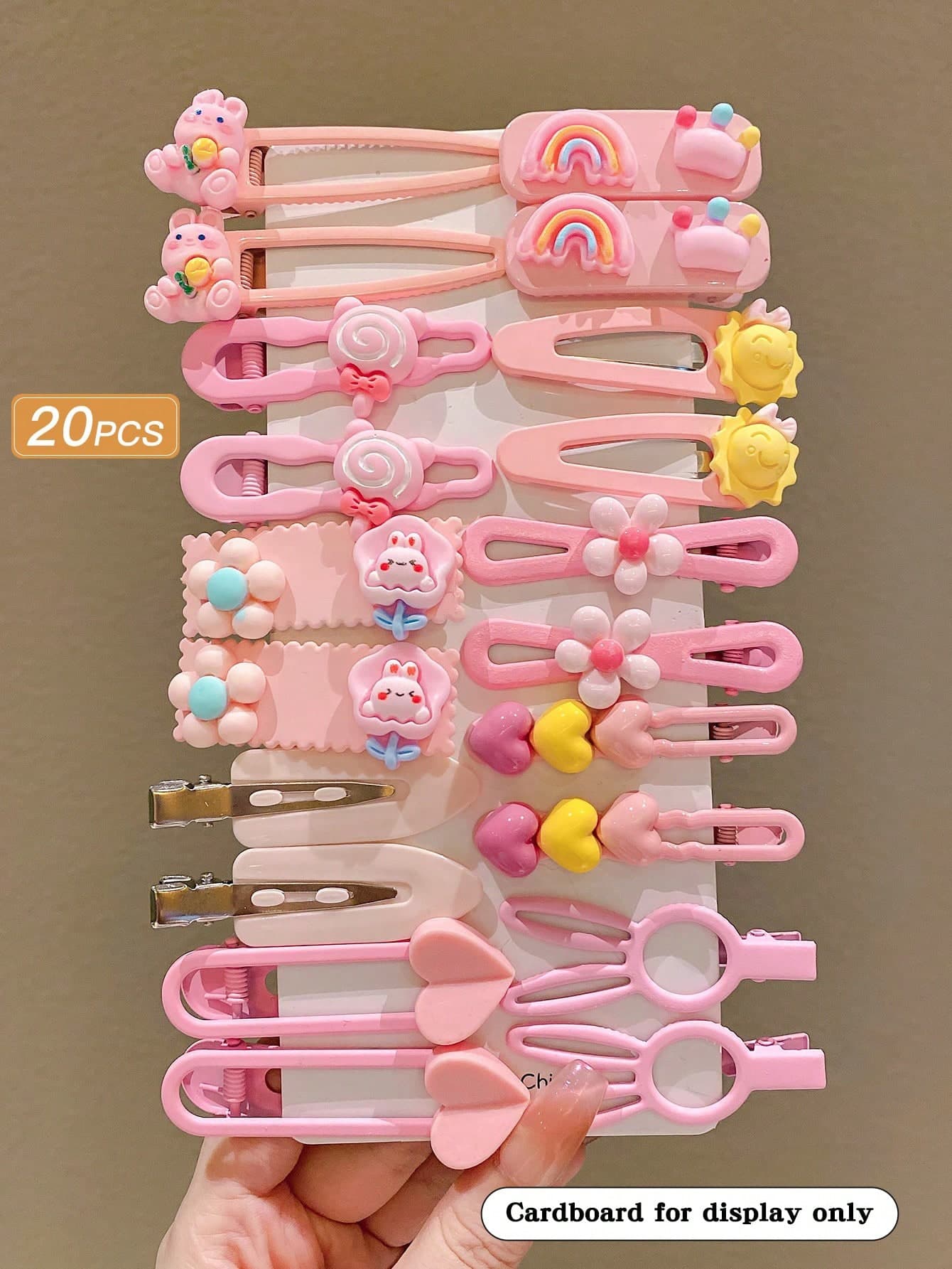 20pcs Cute Cartoon Pink Hair Clip For Women
