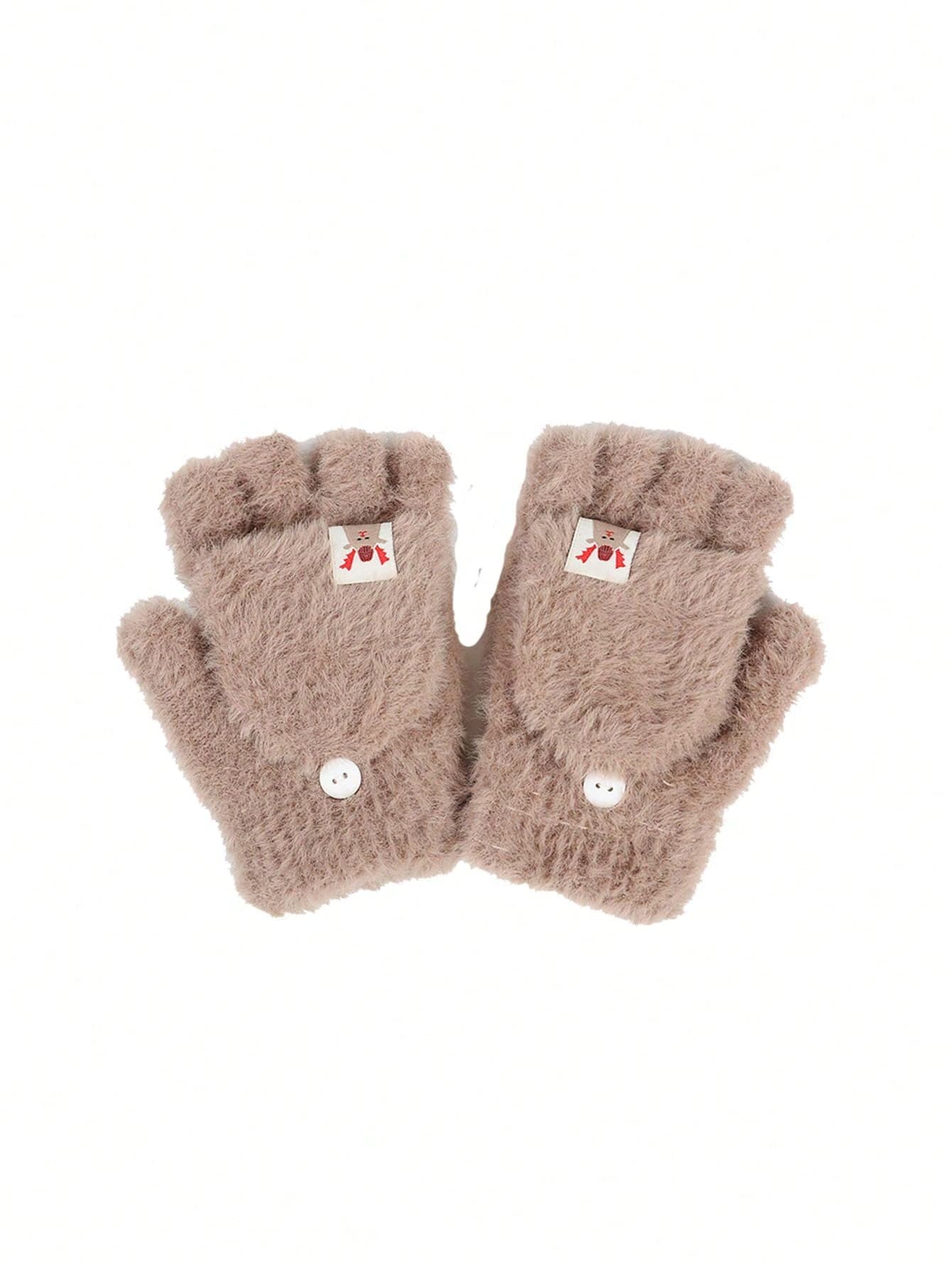 New Warm Flip-Cover Thick Fingerless Knitted Gloves, Faux Cashmere, For Winter, Factory