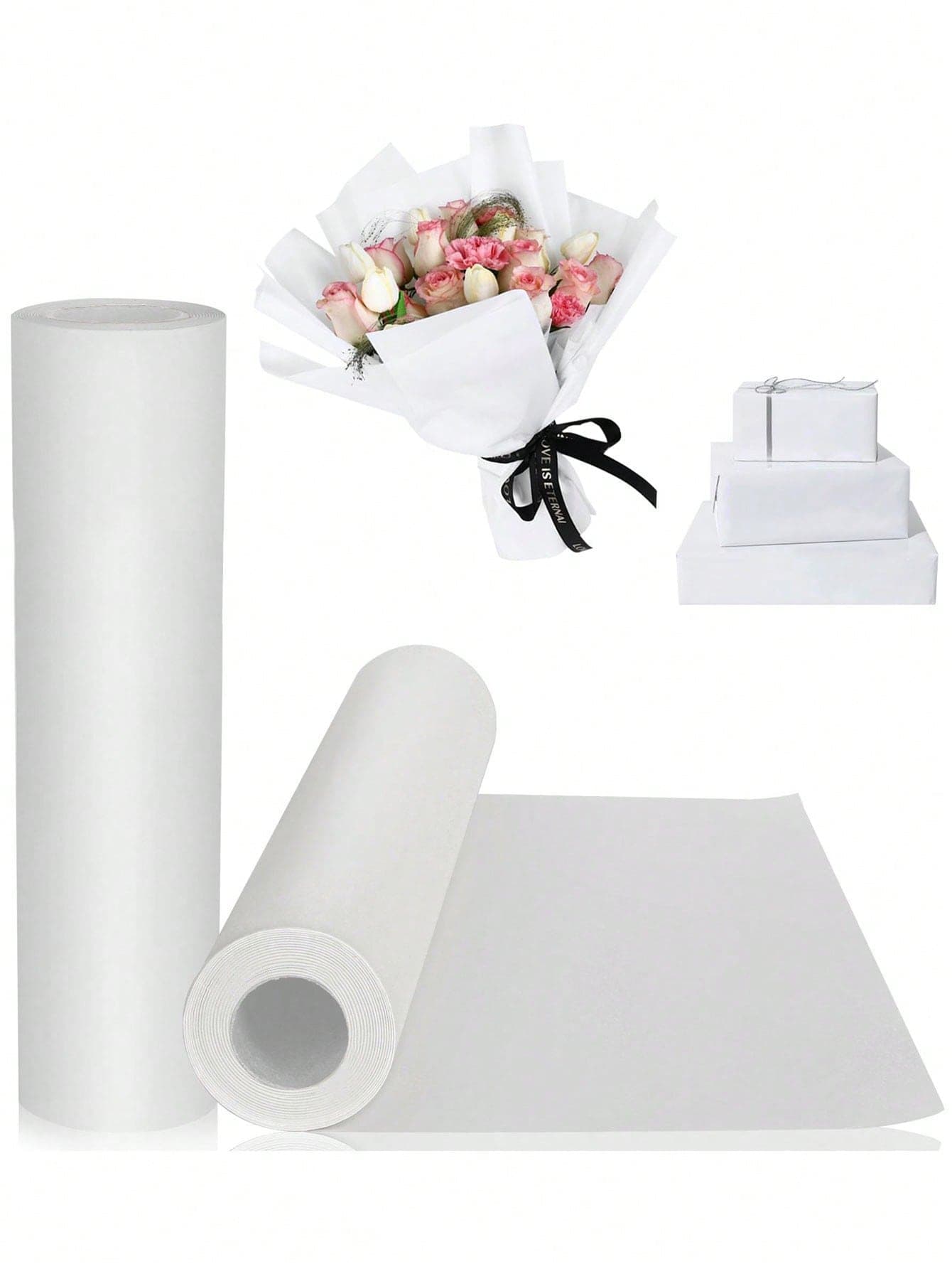 1 Roll - Solid White Kraft Gift Wrapping Paper, 15" X 394" - Ideal For Birthday Gifts, Party Decorations, Weddings, Floral Bouquets, Crafts And More