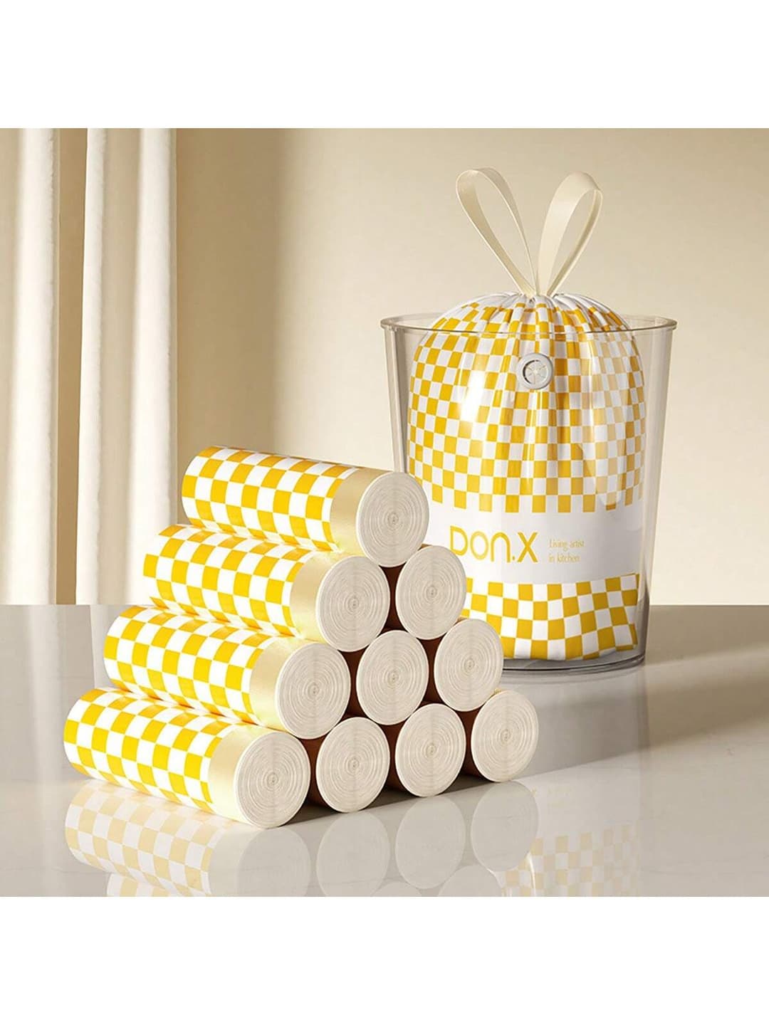 1 Roll Of 32 Wormwood Pattern Drawstring Garbage Bags For Household Thickened And Unbreakable Portable Oversized Kitchen Garbage Bags