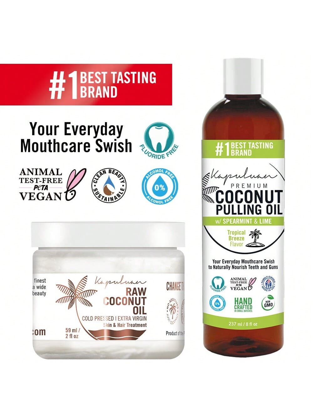 Kapuluan Coconut Oil Jar 2oz And Coconut Pulling Oil Tropical Breeze Flavor 8oz