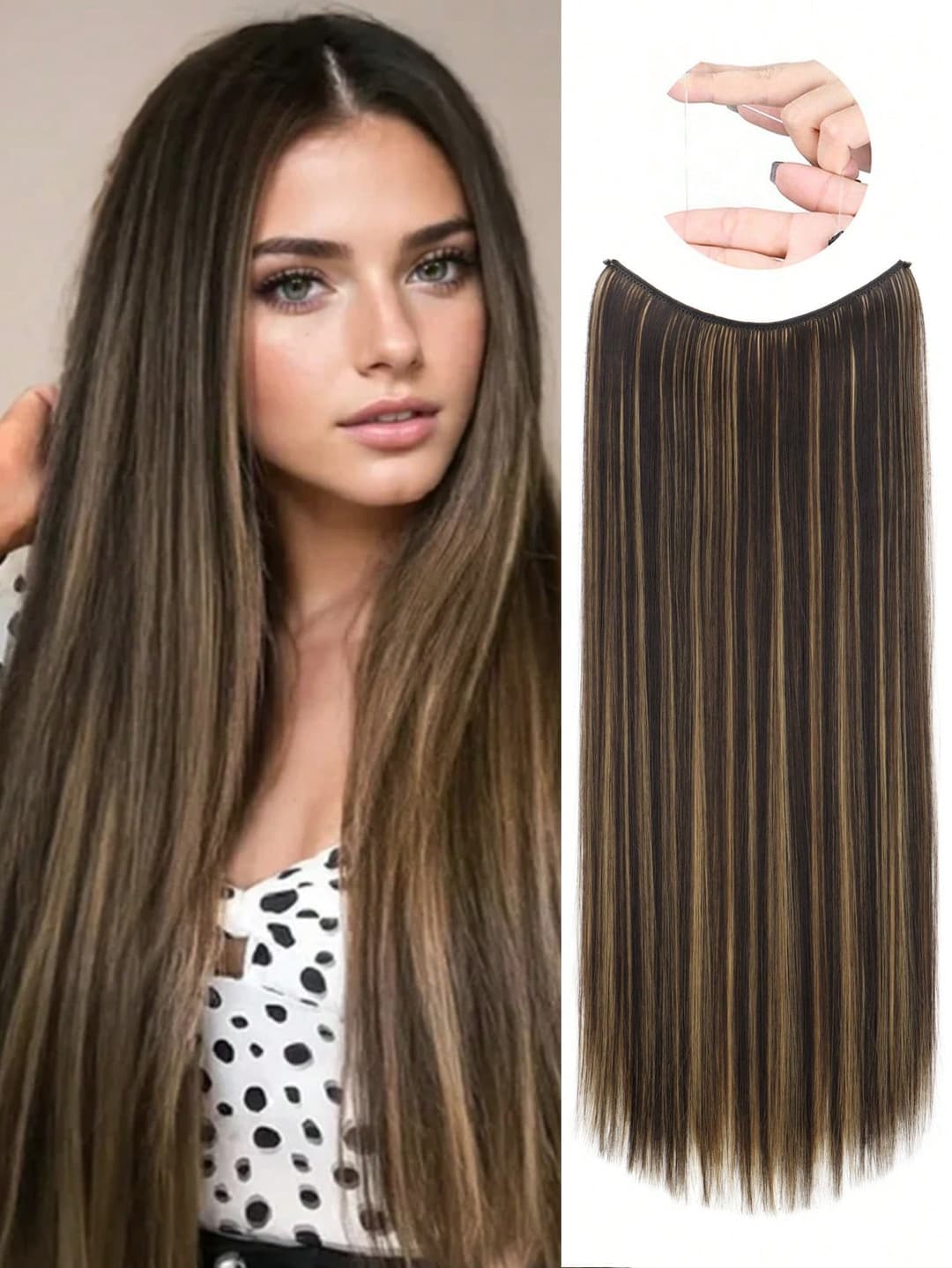 Synthetic Hair Extensions 24" Invisible Wire No Clip In Hair Extensions Secret Fish Line Straight Curly Wig Accessorie Secondary Colour High-Temperature Resistant Authentic And Natural