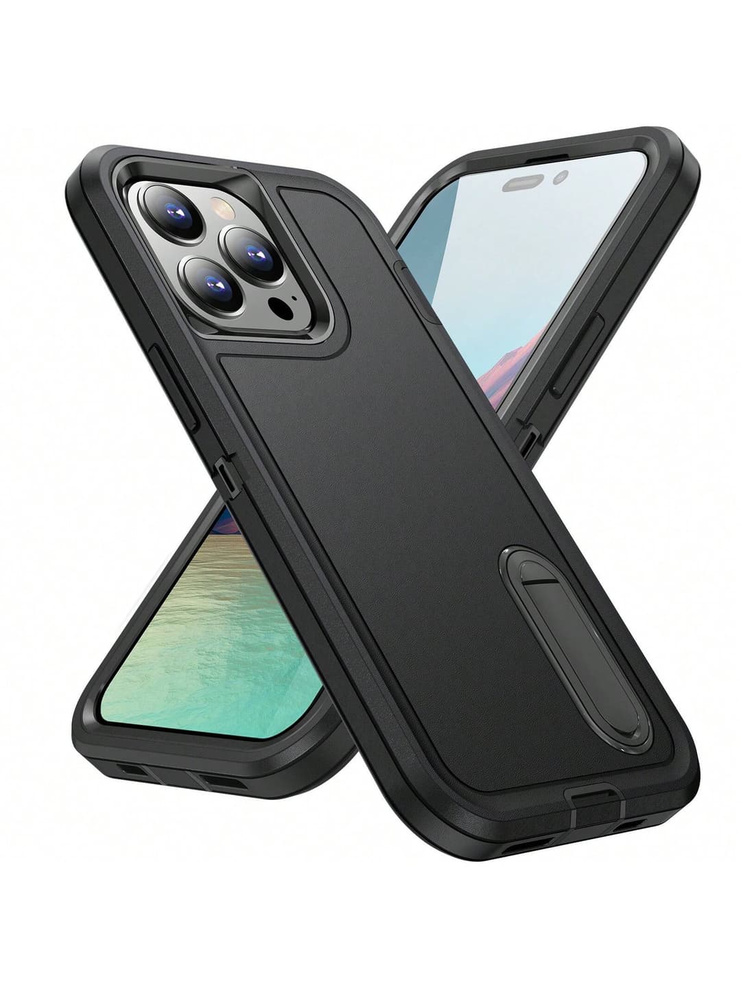 IDsarah For IPhone 15 Pro Max Case With Stand,Heavy Duty Protection Shockproof Anti-Scratch Slim Lightweight Protective Sturdy Case Hard Cover For IPhone 15 Pro Max 6.7 Inch,Black