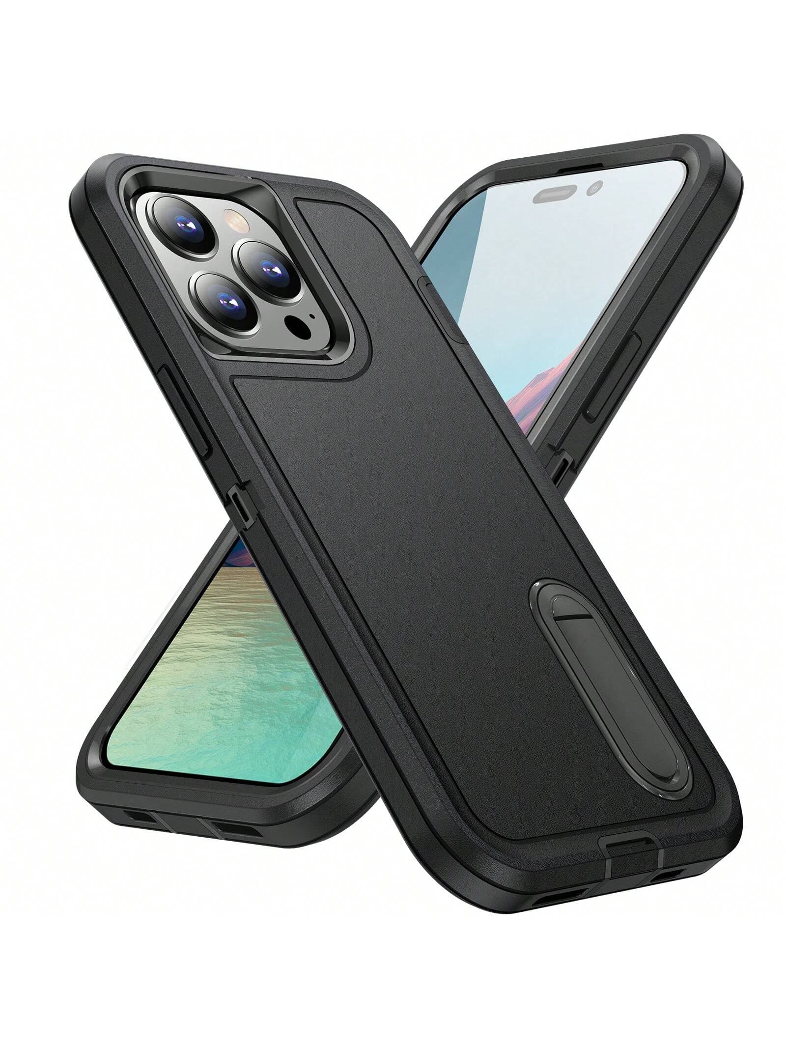 IDsarah For IPhone 15 Pro Max Case With Stand,Heavy Duty Protection Shockproof Anti-Scratch Slim Lightweight Protective Sturdy Case Hard Cover For IPhone 15 Pro Max 6.7 Inch,Black