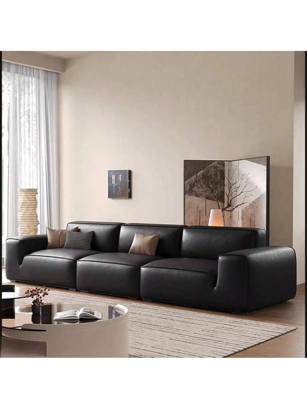 Italian Sectional Sofa 3-Seat 118" Living Room Black Sectional Couch Modular Design Compressed And Movable Affordable Couch