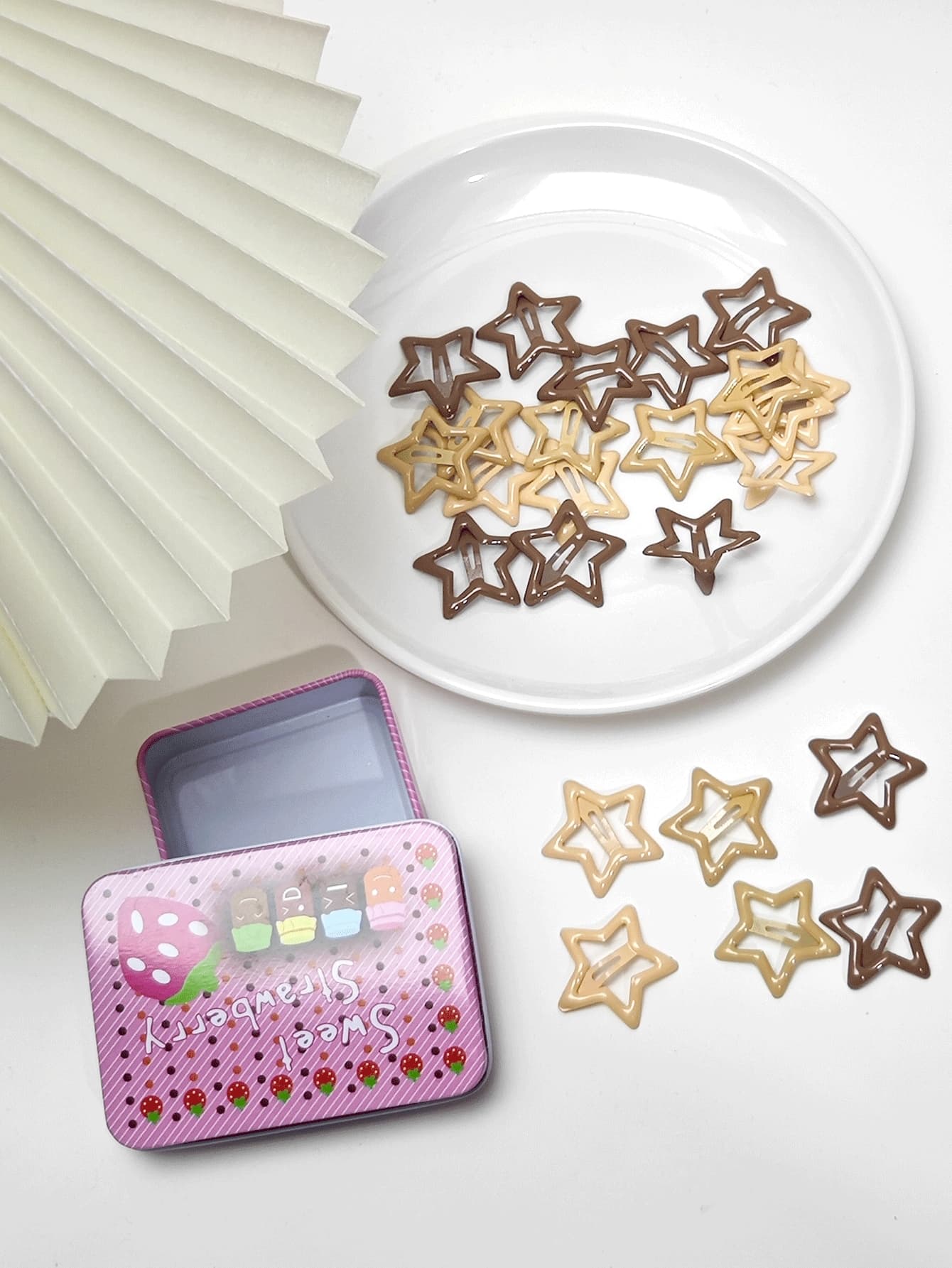 20PCS Women's 3 Color Box Y2k Dopamine Color Pentagon Star Small Hairpin Bb Clip