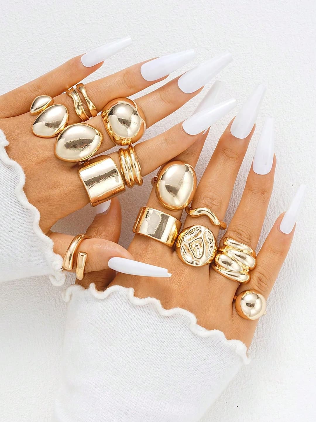 13pcs Exaggerated Droplet Shaped Chunky Rings Set For Women, Daily Wear, Casual, Girlfriend Birthday Gift